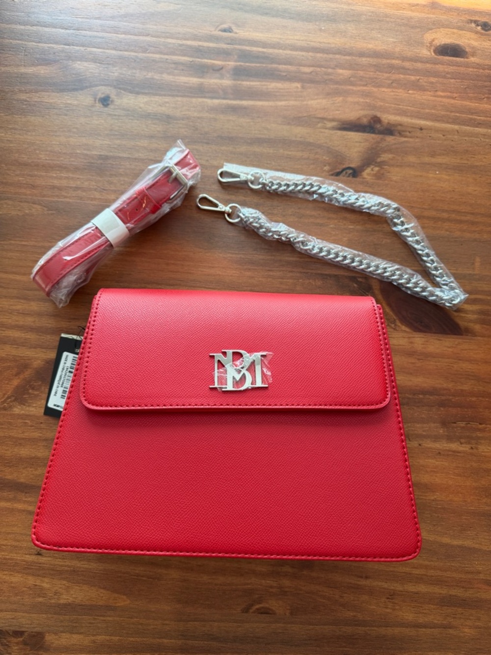 Badgley Mischka Red Crossbody Bag with Silver Hardware